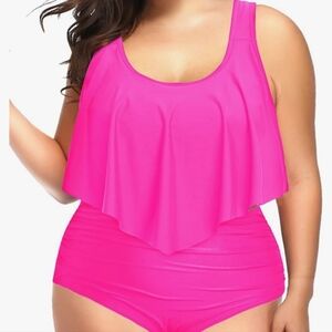 Pink, High Waisted, Tummy Control, Two Piece Swimsuit, Size 14W